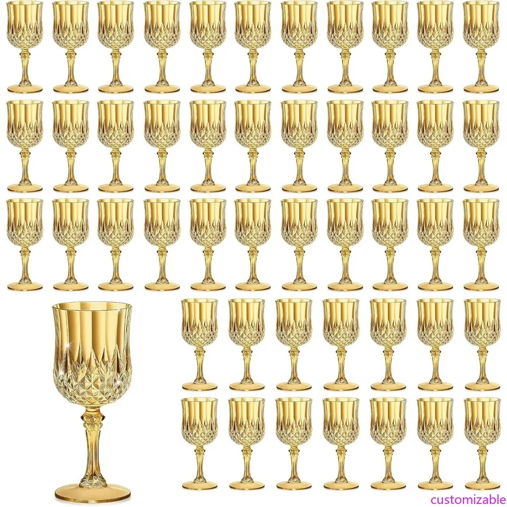 

70-Ounce Gold Plastic Wine Glasses Set of 48, Unbreakable Champagne Flutes, Crystal-Like Vintage Goblets for Weddings and Partie