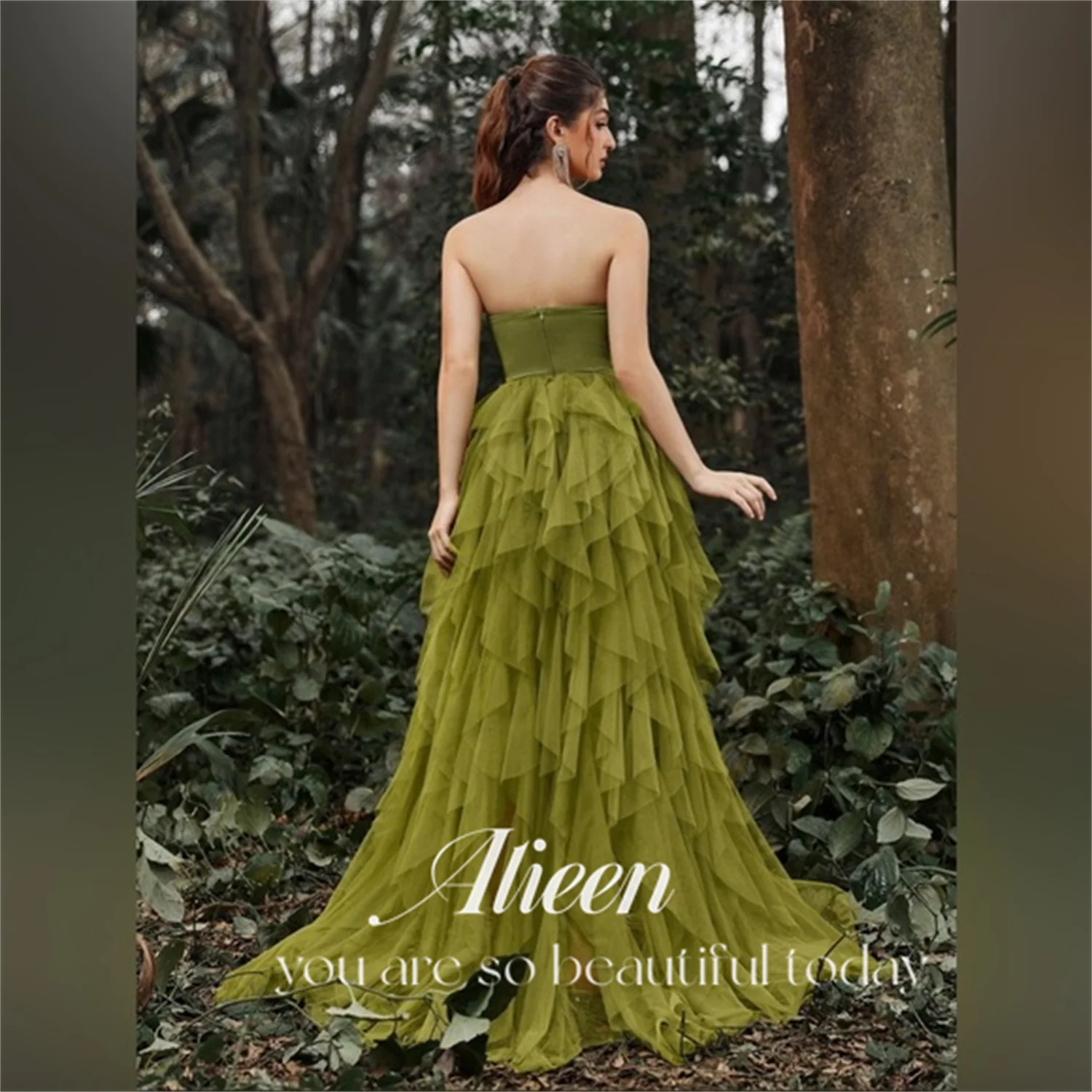 Sweetheart Side Slit Olive Green Multi-layer Off the Shoulders Chubby Elegant Party Dresses for Wedding Night Evening customized