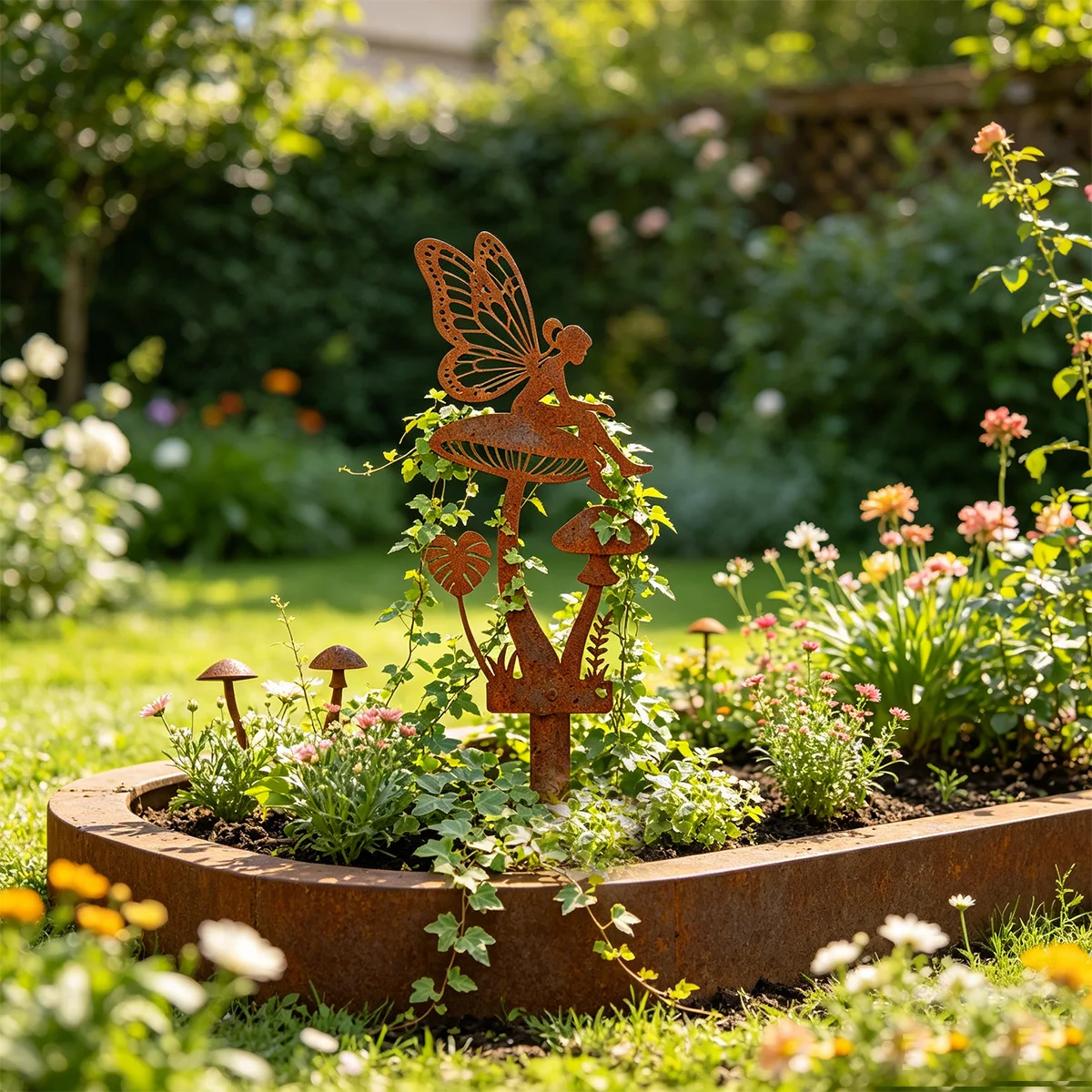 1 piquet décoratif de jardin en fer forgé, piquet décoratif de jardin en métal motif fée des fleurs, peut servir de support pour plantes grimpantes, adapté aux pelouses extérieures, aux jardins de cour, aux parterres de fleurs et à la décoration de terrasses.