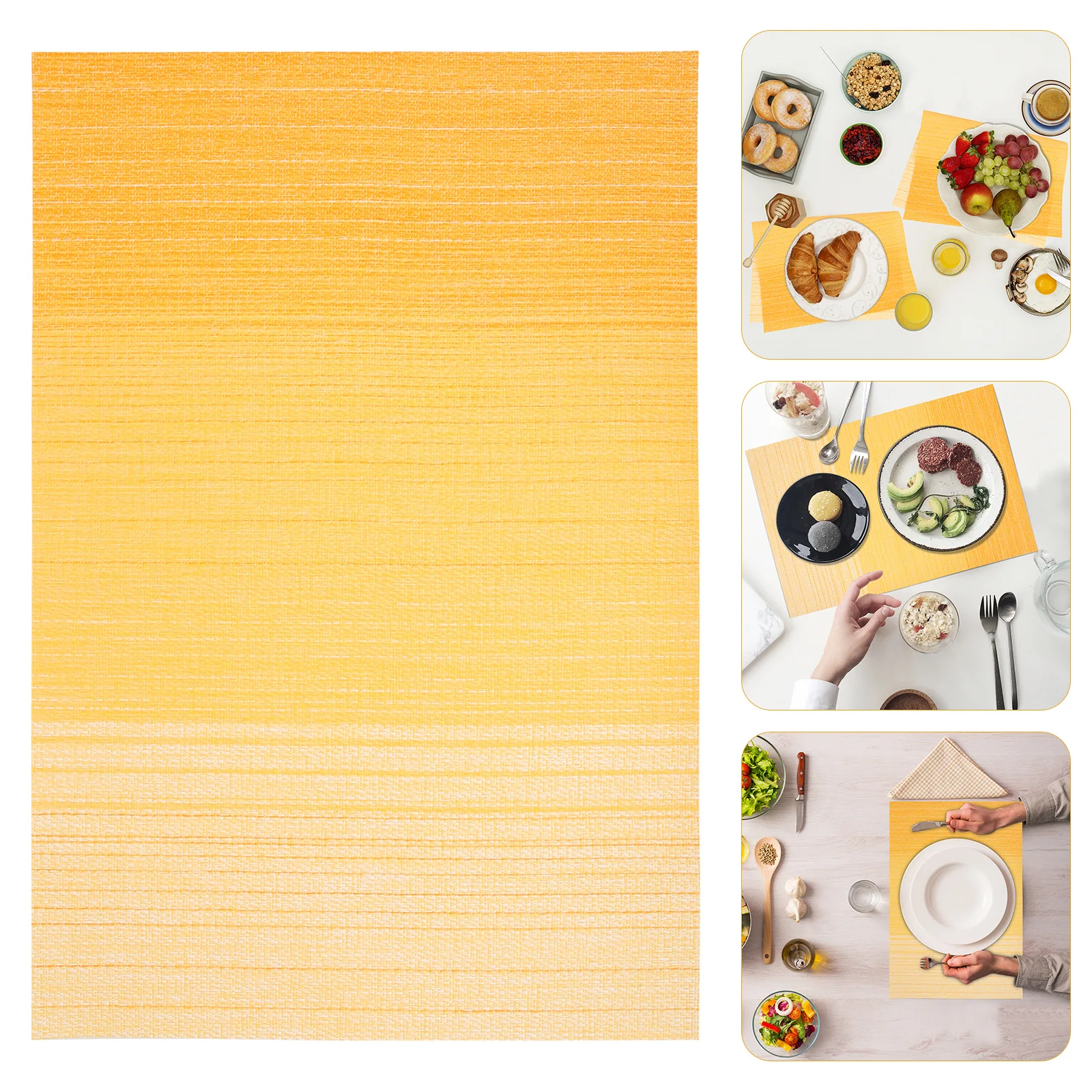 

6Pcs Stripe Design Rectangular Place Mats Heat Resistant Non-Slip Anti-Scald Dining Table Mats Kitchen PVC Polyester