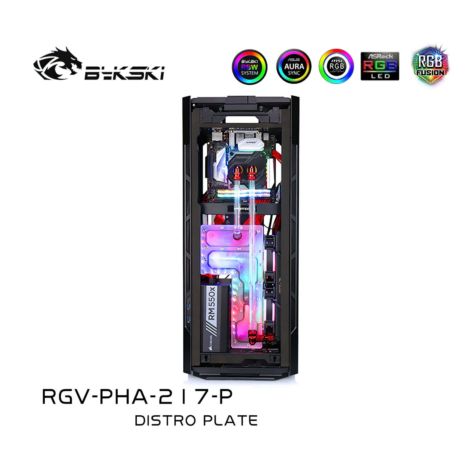 

Комплект Distro Plate Bykski с водяным охлаждением для Phanteks PH-ES217XE, корпус, процессор, графический процессор, RGB RGV-PHA-217-P