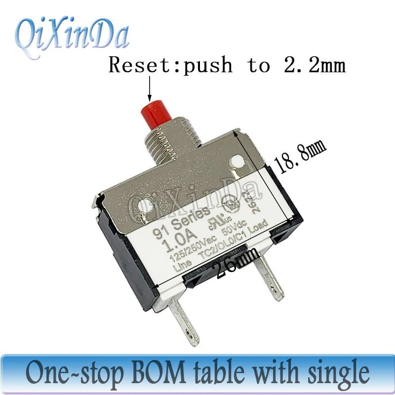 Kuoyuh-interruptor protector de sobrecarga, disyuntor en miniatura, serie 91, 0.5A, 0.75A, 1A, 1.25A, 1.5A, 1.75A, 2A, 2.5A, 3A