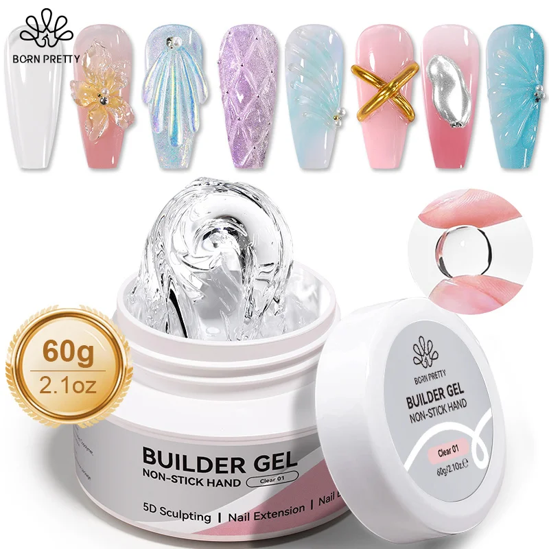 BORN PRETTY 60g 3D Shaping Sculpting Carving No-Sticky Quick Extension Nail Gel Clear Milky White Soak Off Construction UV Gel