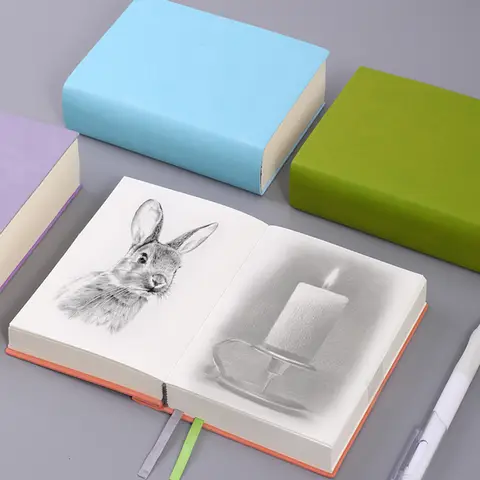 Caderno com 720 páginas em branco, superfície de couro sintético macio, livro de desenho minimalista, caderno ultra grosso, pequeno e moderno para DIY.