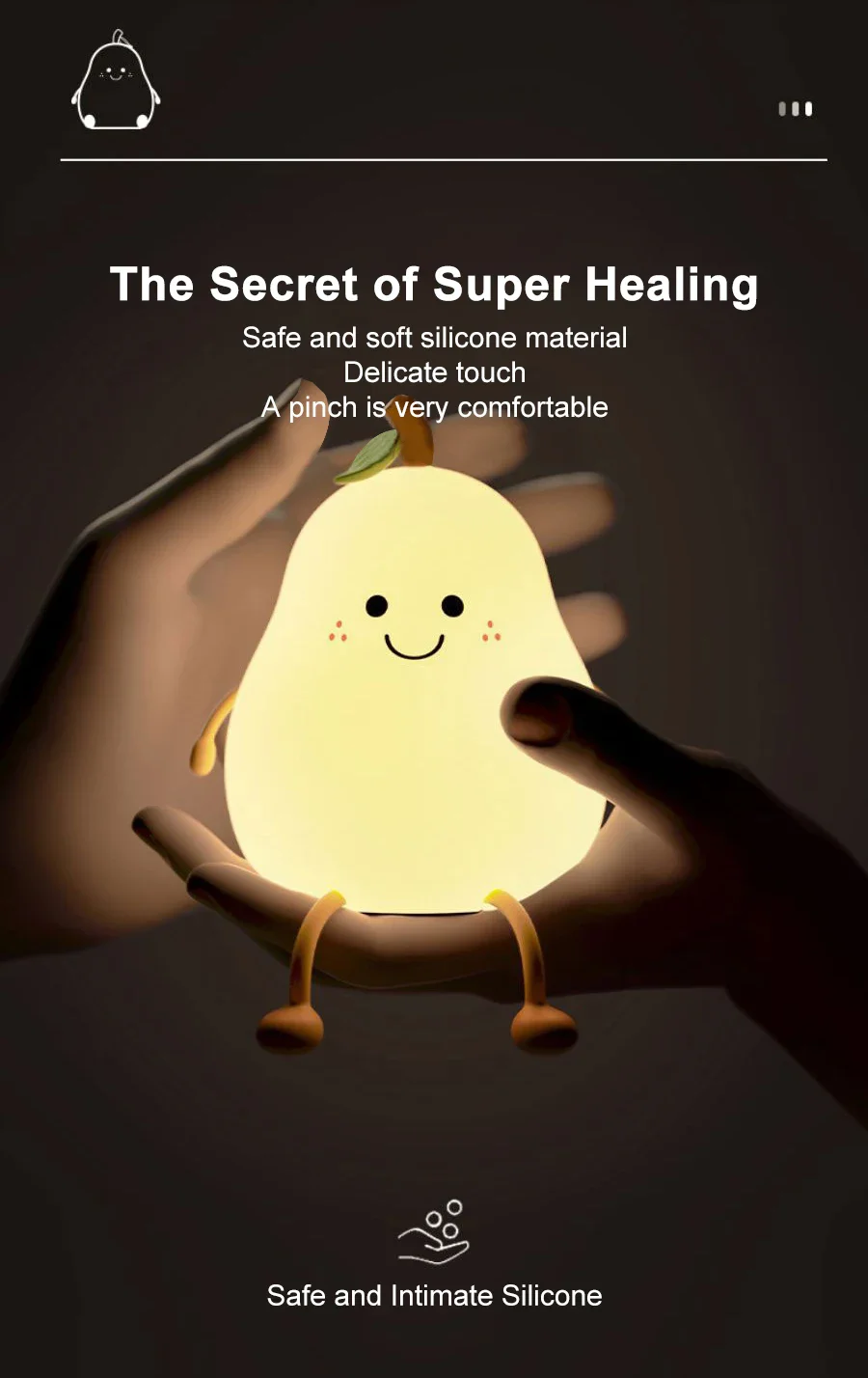 LED الكمثرى الفاكهة سيليكون ضوء الليل 7 ألوان يعتم اللمس USB قابلة للشحن الكرتون أباجورة ديكور غرفة نوم لطيف طفل هدية