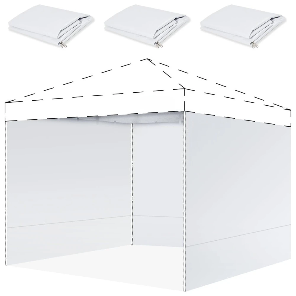 200x300CM Canopy Sidewalls 3Pcs White Waterproof UV Protection with Zipper Connection Tent Sidewalls Straight Leg Gazebos