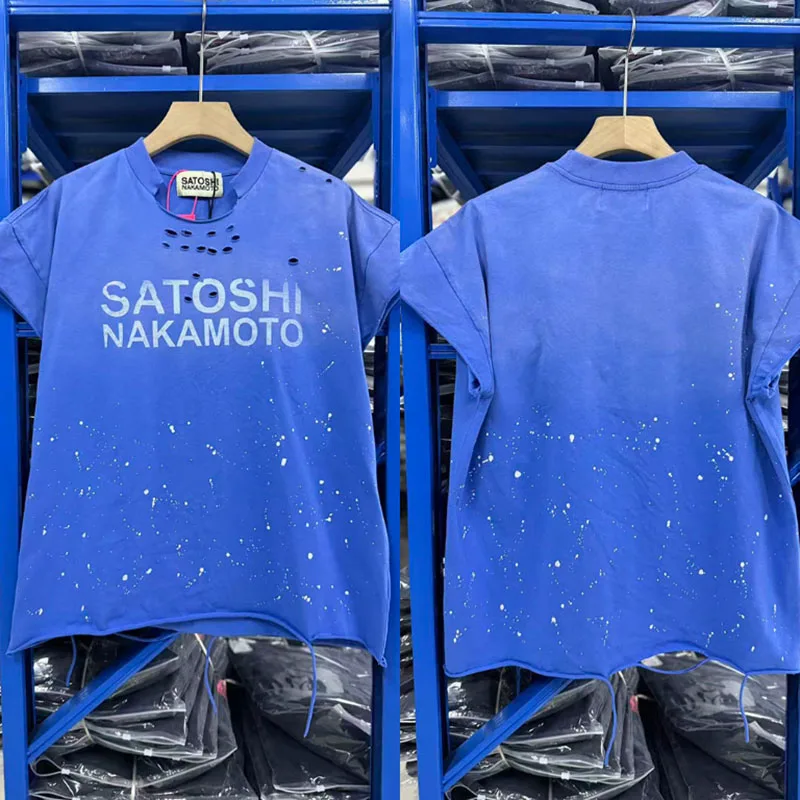 SATOSHI NAKAMOTO Men Women Street Sleeveless Shirt Gradient Color Splatter Paint Ripped Tank Top