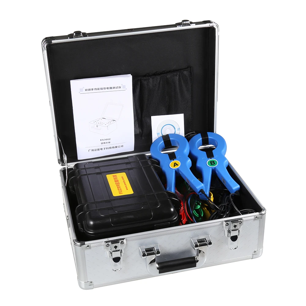 double-clamp multi-function grounding resistance Tester DC AC 30.00kΩ 0.0mA-1000A Soil Resistivity 9999kΩm 4-wire method