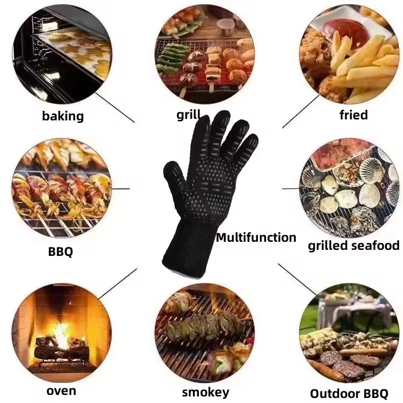 Mitts 500 800 Degrees One Piece BBQ Gloves High Temperature Resistance Oven Fireproof Barbecue Heat Insulation Microwave Gloves