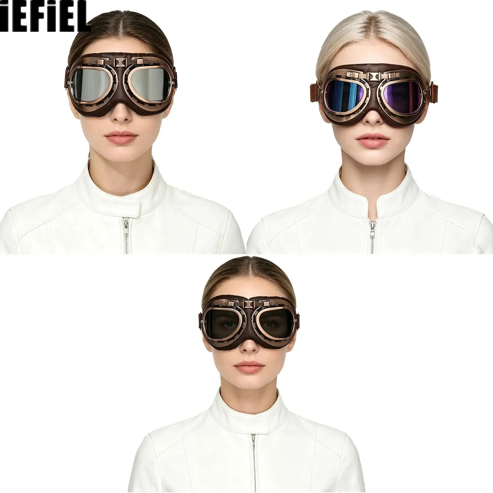 Unisex Adults Retro Aviator Pilot Style Windproof Sports Motorcycle Goggles Eyewear with Adjustable Elastic Straps