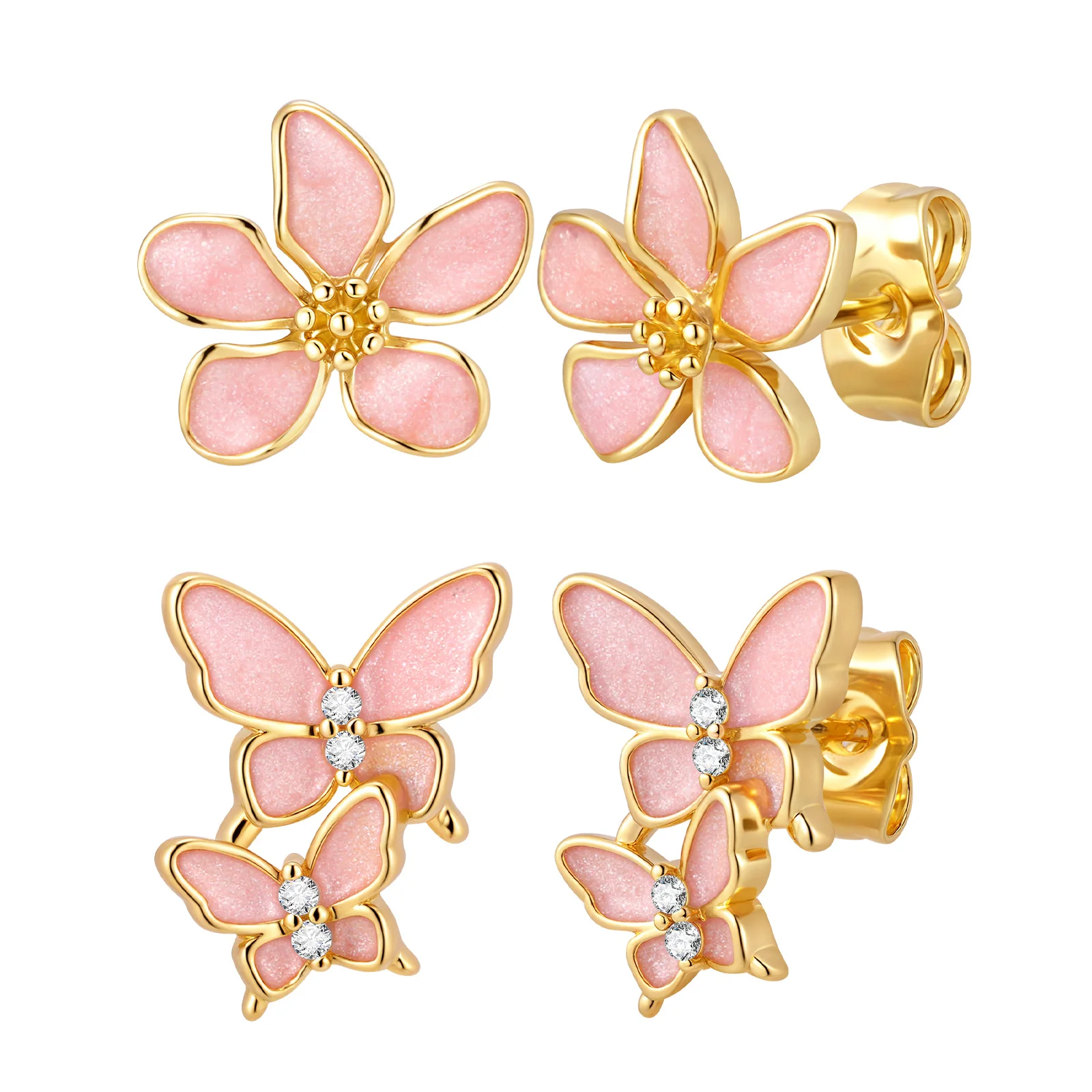 Boucles d'oreilles de luxe légères en forme de pétale de fleur rose pour femmes, boucles d'oreilles papillon tendance, bijoux esthétiques exquis pour fête quotidienne