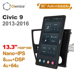 Per Honda Civic 9 2013 - 2016 Autoradio Auto Ownice Rotazione da 13.3 pollici Autoradio 1 Din GPS Multimediale DSP 1920*1080 Android 12.0