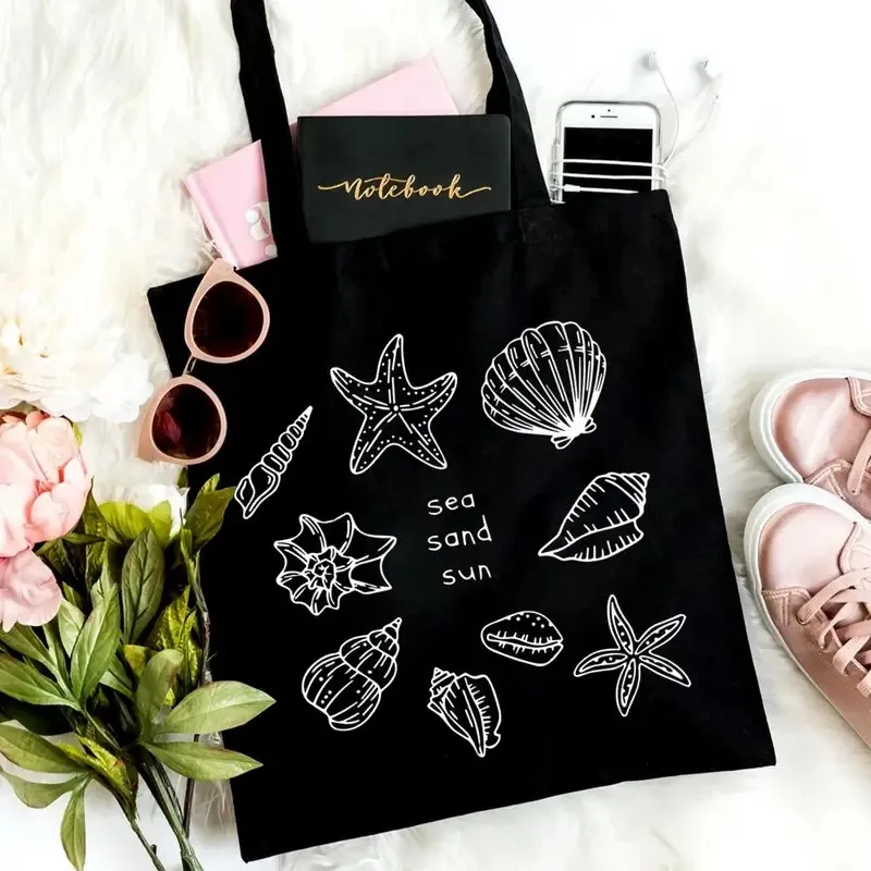 Meeresorganismen-Tragetaschen mit leuchtenden Hai-, Fisch- und Oktopus-Designs, Schultertasche für Strand, Picknick, Reisen und Einkaufen – Detail 5