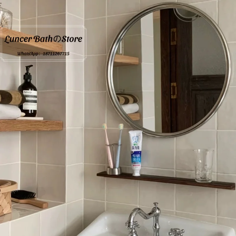 INS Stainless Steel Frame Mirror, Round Square Vintage Wall Mirror , Retro Half Body Hanging Mirror Настенное зеркало винтаж