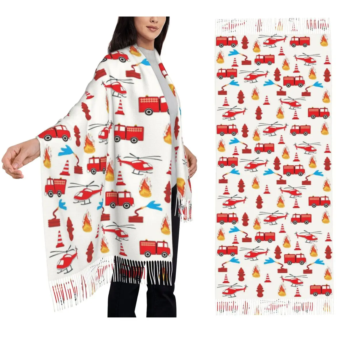 

Red Transport Fire Truck Engine Brigade Scarf Tassel Scarves Women Soft Warm Shawls and Wraps Long Fall Winter Shawl Wrap