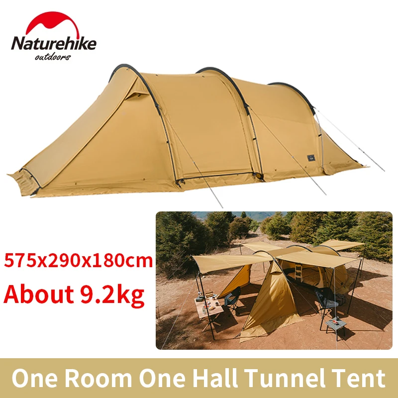 

Naturehike CLOUD BOAT Light Tent Extended Tunnel Tent Outdoor Camping Travel 4 Season Double Layers Yellow 50D Polyester