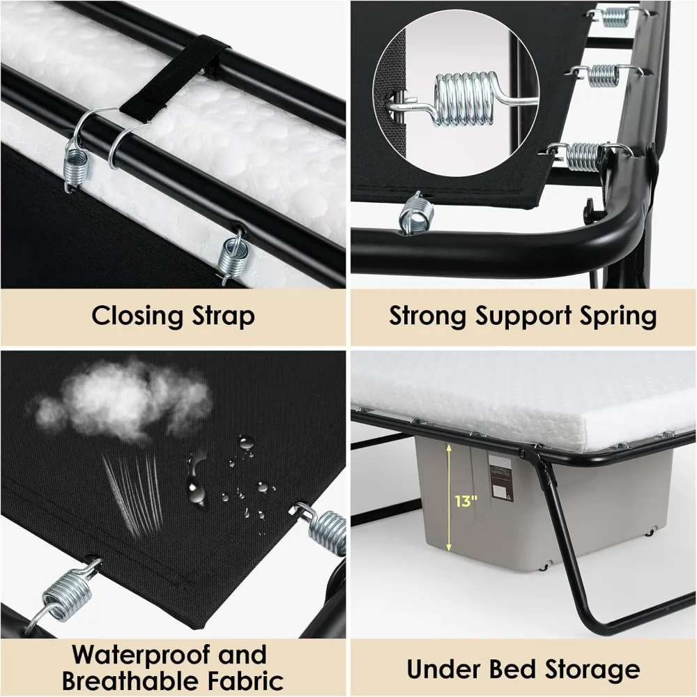 سرير قابل للطي، سرير قابل للطي مع مرتبة للبالغين، سرير قابل للطي، سرير محمول، إطار سرير معدني مع مرتبة إسفنجية الذاكرة، ضيف #5