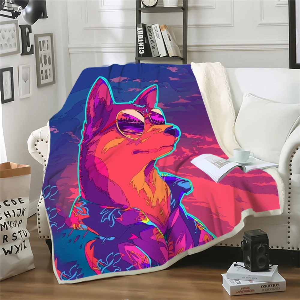 CLOOCL Fashion Animals Blankets Shiba Inu and Dusk 3D Printed Throw Blankets for Beds Beddings Thin Fluffy Quilts 5 Size