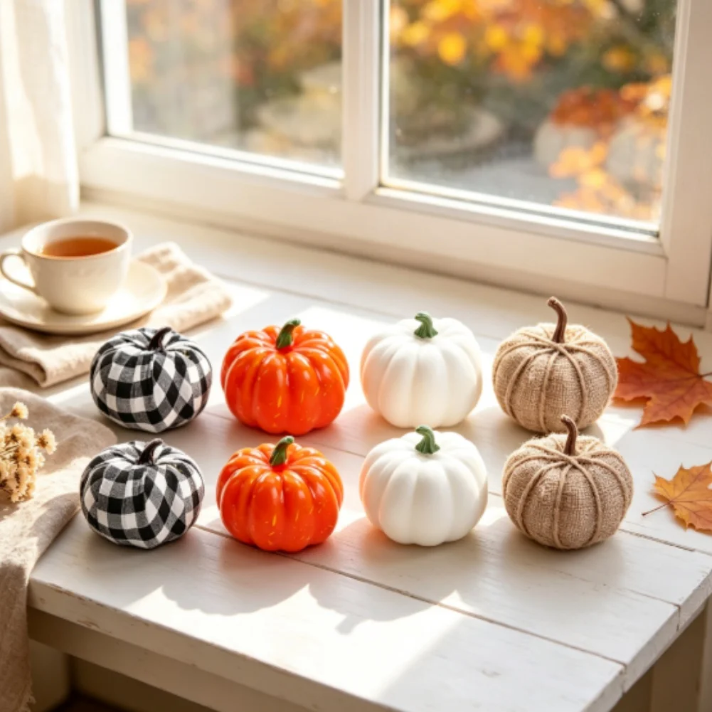 16pcs Foam Artificial Pumpkins Halloween Props For Home Party Photography Background Floral Decor Thanksgiving Ornaments