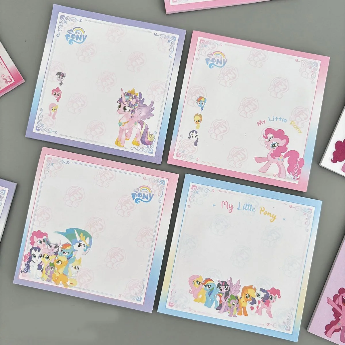 4Pcs Kawaii My Little Pony Note Pad Pinkie Pie Fluttershy Rainbow Dash Cartoon Anime Stickable Message Book Student Gift Kid Toy