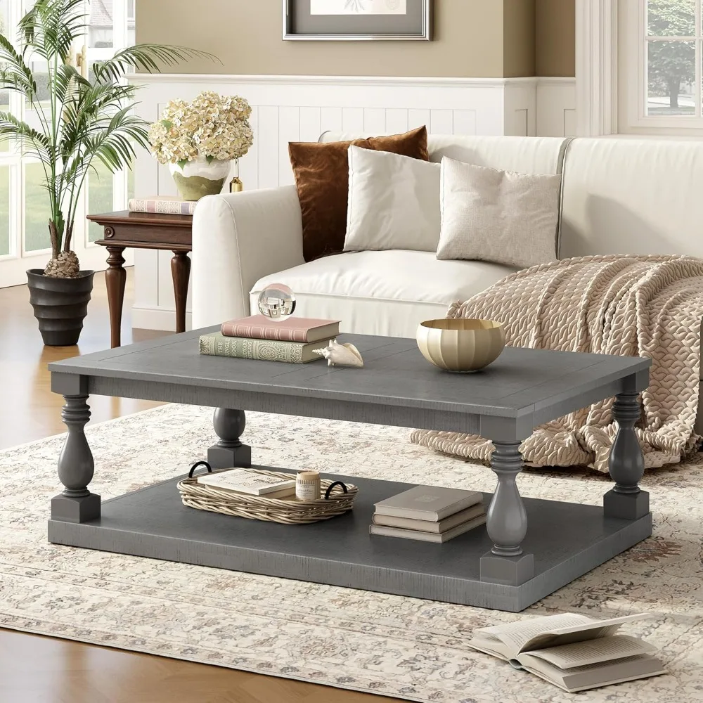 

Solid Wood Coffee Table,Modern Farmhouse Coffee Table/Center Table with Storage Rectangle for Living Room,Gray