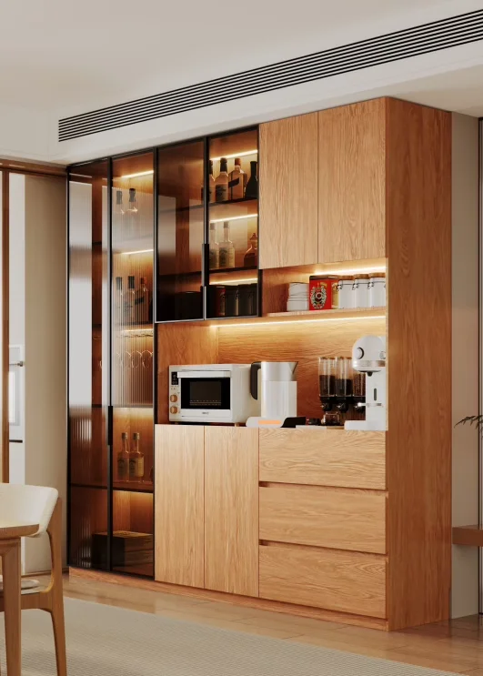 Gabinetes de buffet de despensa de madera para el hogar Gabinetes de cocina altos independientes con almacenamiento