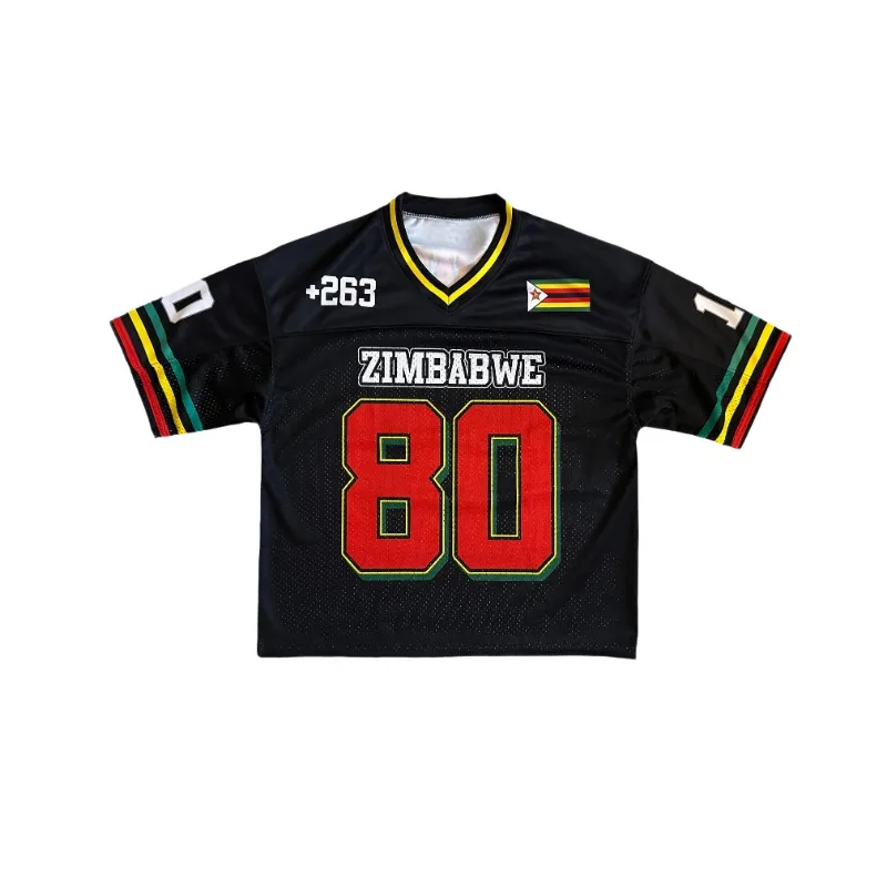 Nouveau T-shirt d'été 2026 pour homme, col en V, manches courtes, imprimé drapeau noir du Zimbabwe, style urbain