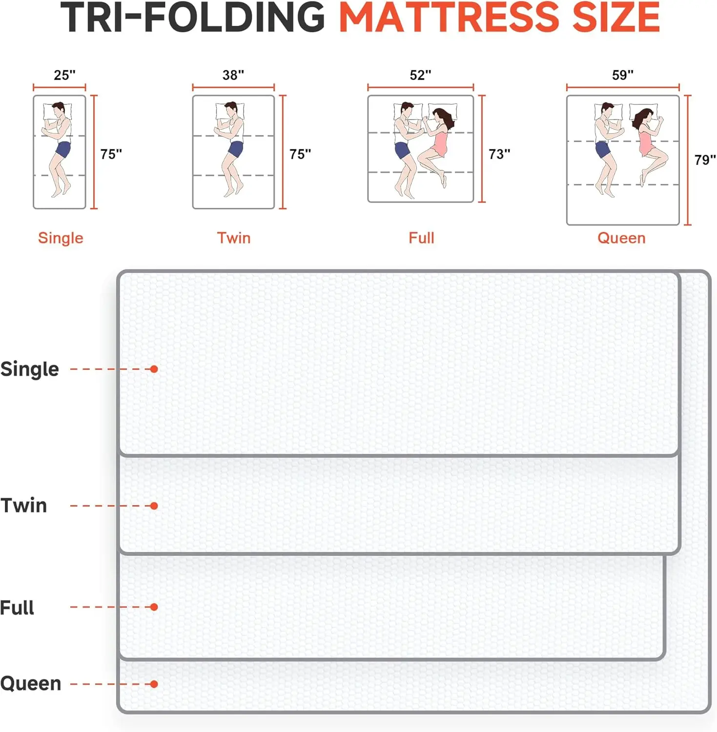 4 Inch Folding Mattress Single, Memory Foam Foldable Mattress Topper With Storage Bag, Portable Trifold Mattress With