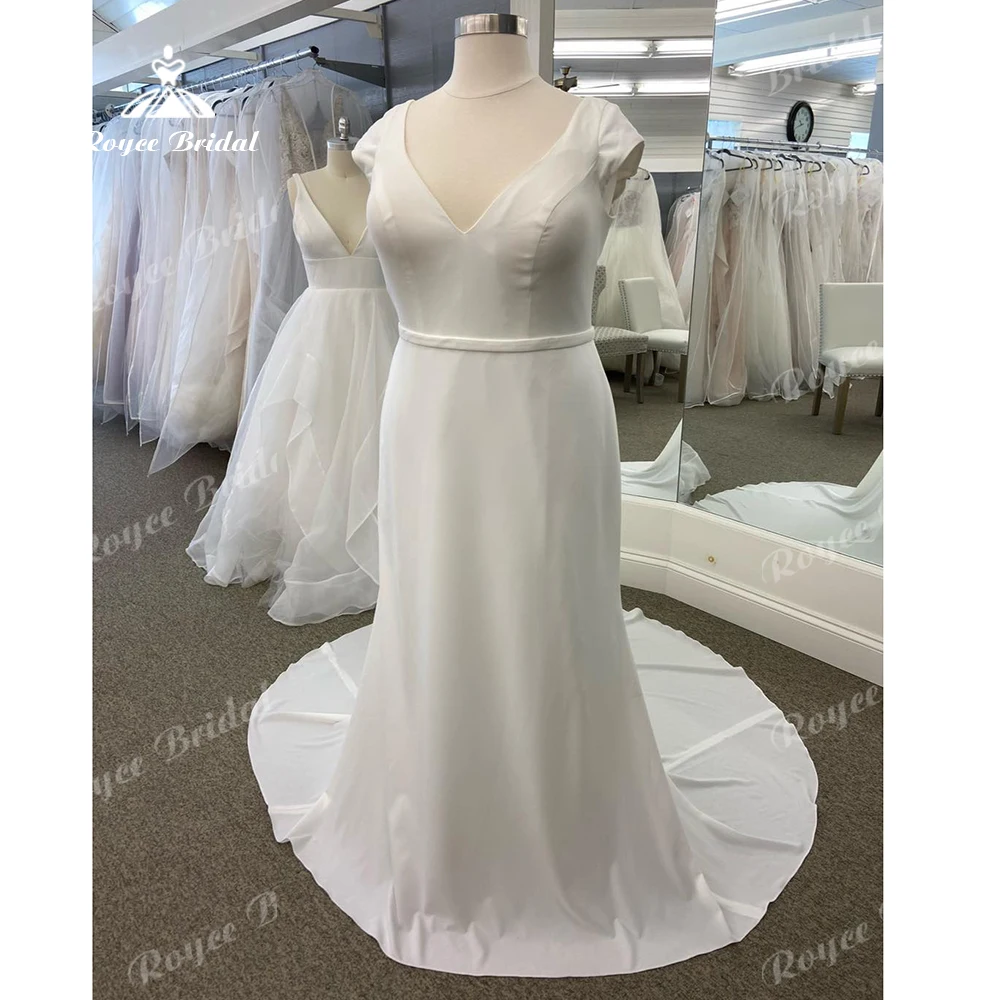 Roycebridal, простое женское пляжное свадебное платье из крепа, свадебное платье 2024, винтажное мягкое искусственное изготовление на заказ