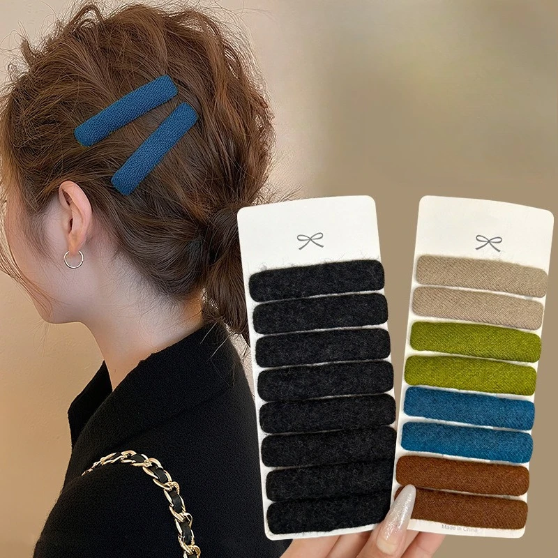 

2pcs Korean Style Hairpins Solid Color Fabric Rectangular Hair Clips Women Forehead Bangs Side BB Clip Hair Styling Accessories