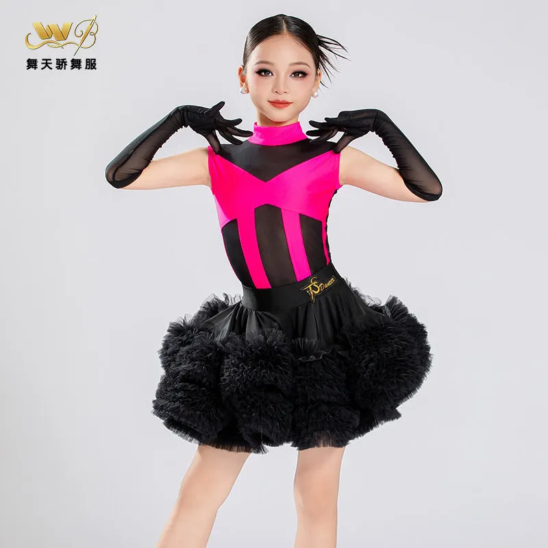 

Платье для латиноамериканских танцев для девочек, костюм для ча-ча-ча, платье с бахромой, розово-фиолетовое, детское платье для соревнований по латине, одежда для тренировок по самбе