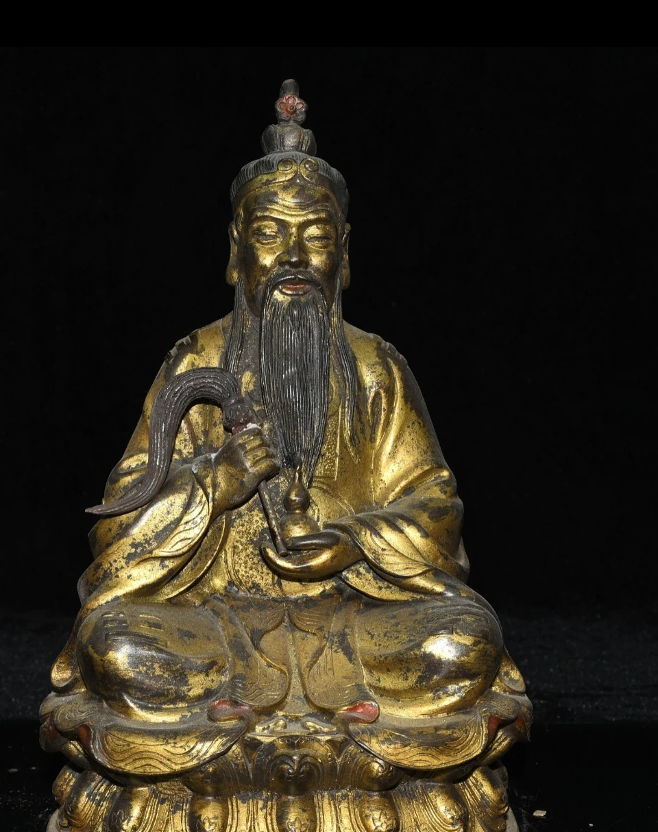 أدوات برونزية عتيقة لوحة ذهبية مقعد Taishang Laojun #3