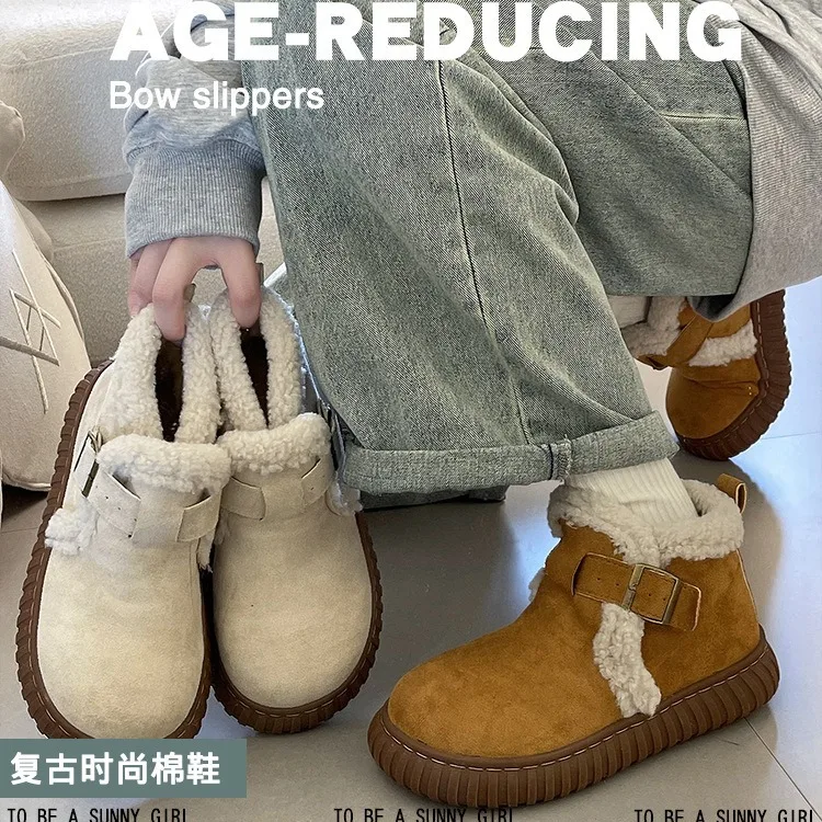 

Fashion Platform Snow Boots Women's Winter 2024 New Plush Thickened Non-slip Warm Integrated Plush Retro Cotton Shoes