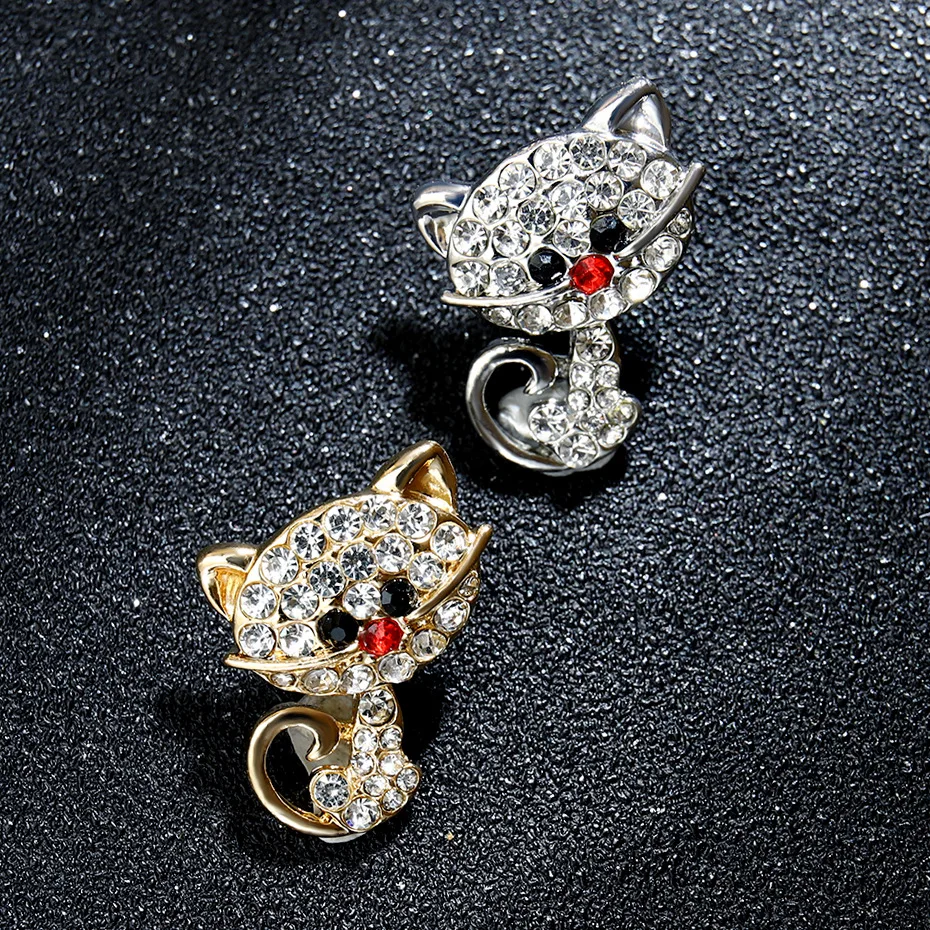 Exquisite Cat with Red Nose Brooch for Men Women Retro Neko Kitten Bow Animal Brooches Pins Jewelry Accessories Party Gifts 2024