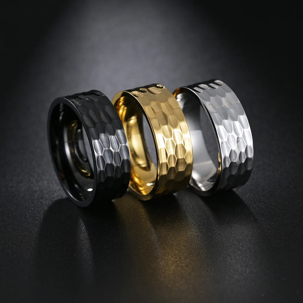 Valentines Couples Wedding Rings For Men and Women Hammered 18k Gold Plated Stainless Steel Jewelry Marriage Promise Ring Women