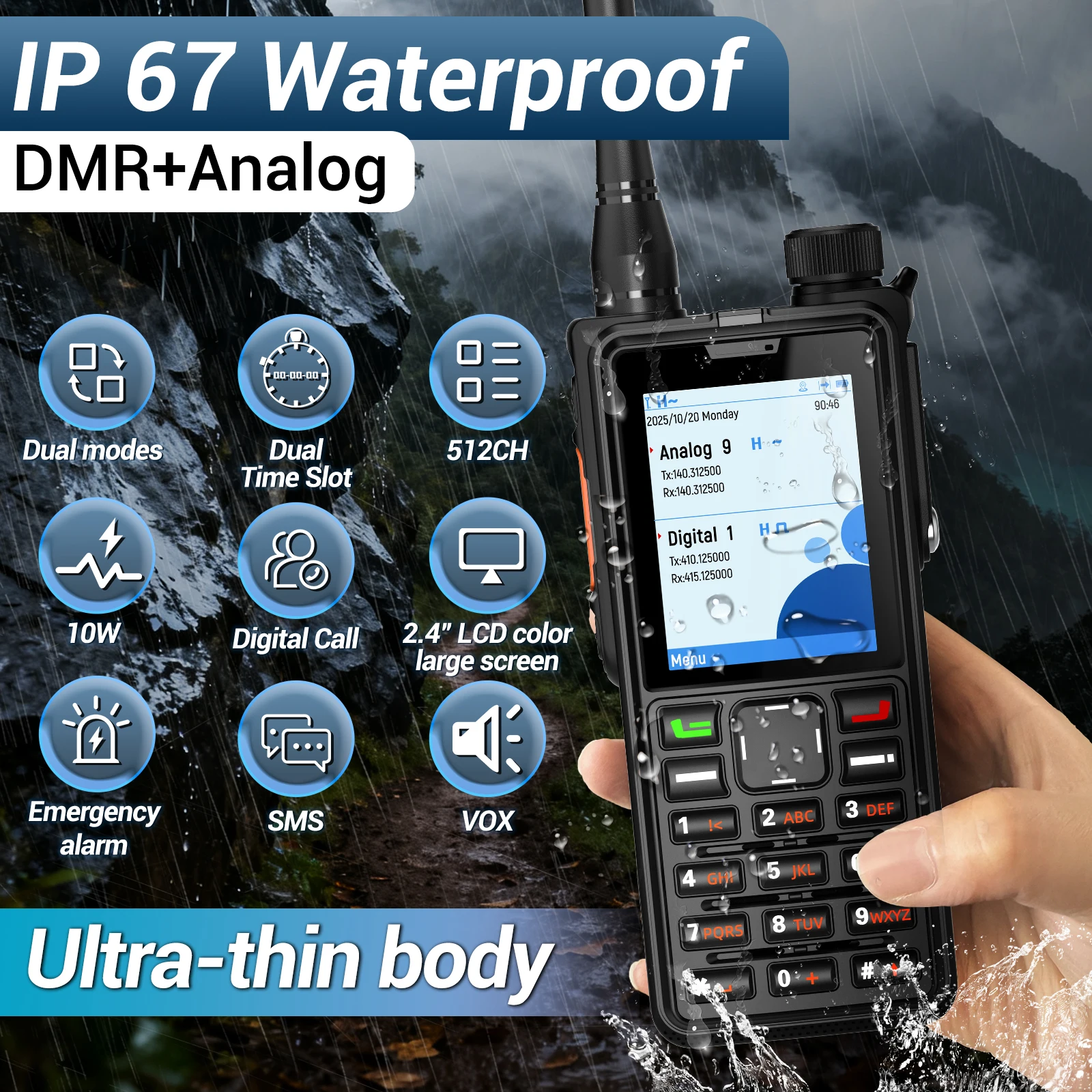 ABBREE AR-880 DMR Digital Walkie Talkie 10W Waterproof Ultral Thin SMS Long Range Dual Mode Analog Dual Band AES256 Ham Radio