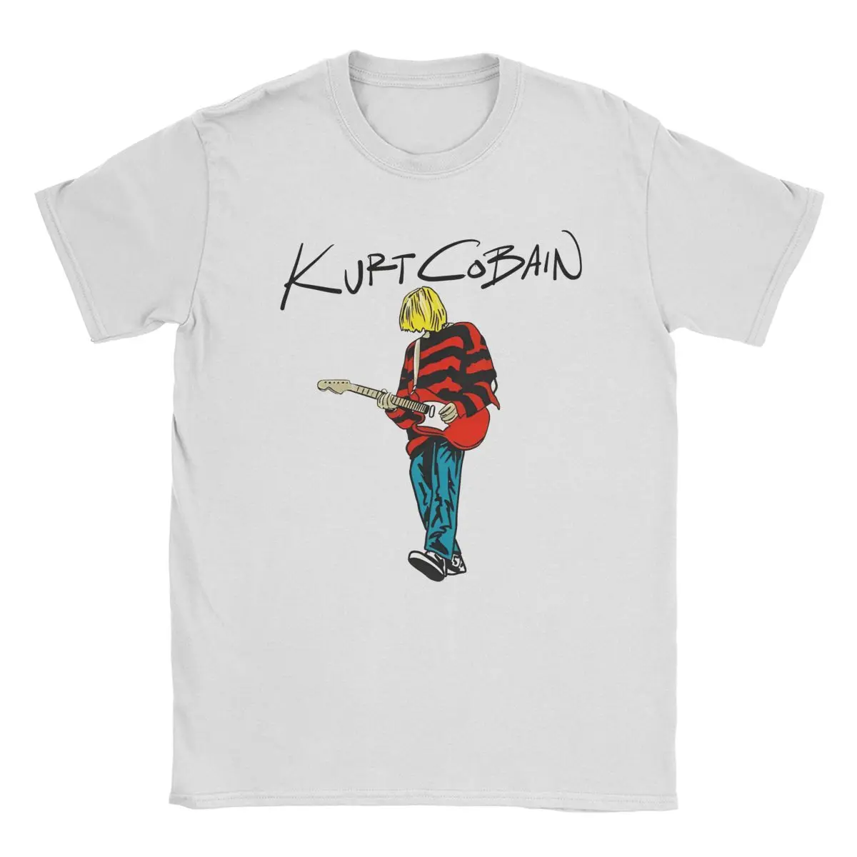 Men\'s Kurt Cobain Guitar T Shirts Rock-Nirvana 100% Cotton Tops Awesome Short Sleeve Round Collar Tees Original T-Shirt