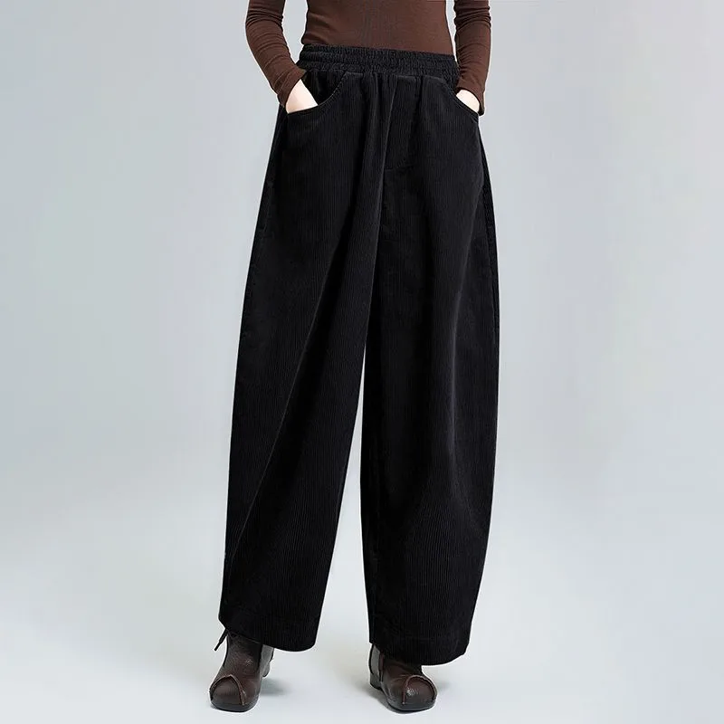 Korean Corduroy Harem Pant Women Casual Solid Ankle-Length Pant Versatile High Waist Loose Trousers Autumn Winter