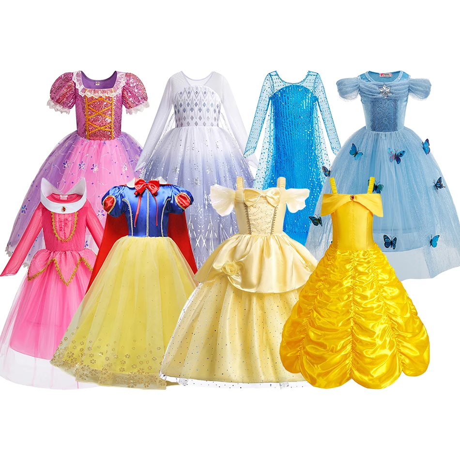 Children Snow White Belle Rapunzel Clothing Little Girl Elsa Birthday Luxury Dress Kids Princess Christmas Party Cosplay Dresses