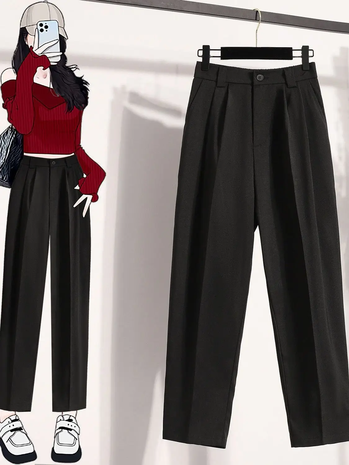 

High Waist Casual Harem Suit Pants plus Size Workwear Korean Style Fashionable Straight Leg Pants for Women over 300 Pounds