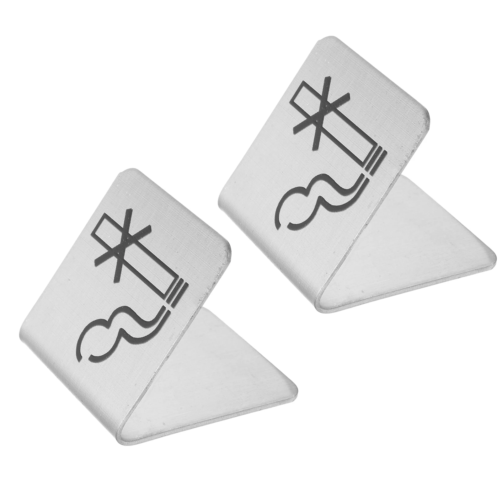 

2 Pcs Non-smoking Table Sign Mall Tabletop Reserve Cafe Silver Double Stainless Steel Desk Office