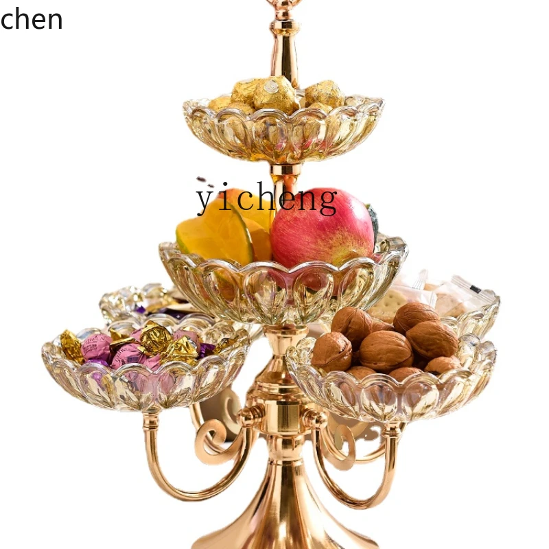 YFY Crystal Glass Multi-Layer Fruit Plate Living Room Coffee Table High-End Entry Lux Snack Candy Plate