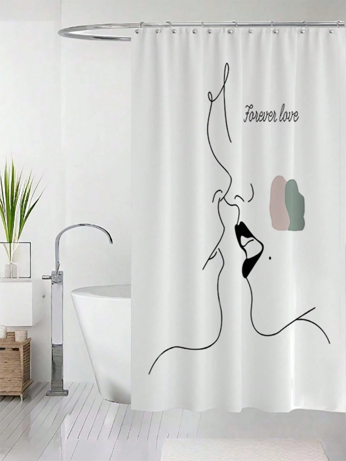 1 Pack Abstract Line Pattern Polyester Material Shower Curtain Tarpaulin Bathroom Thickeneded Mildew-proof Partition Curtain Bathroom Water-blocking