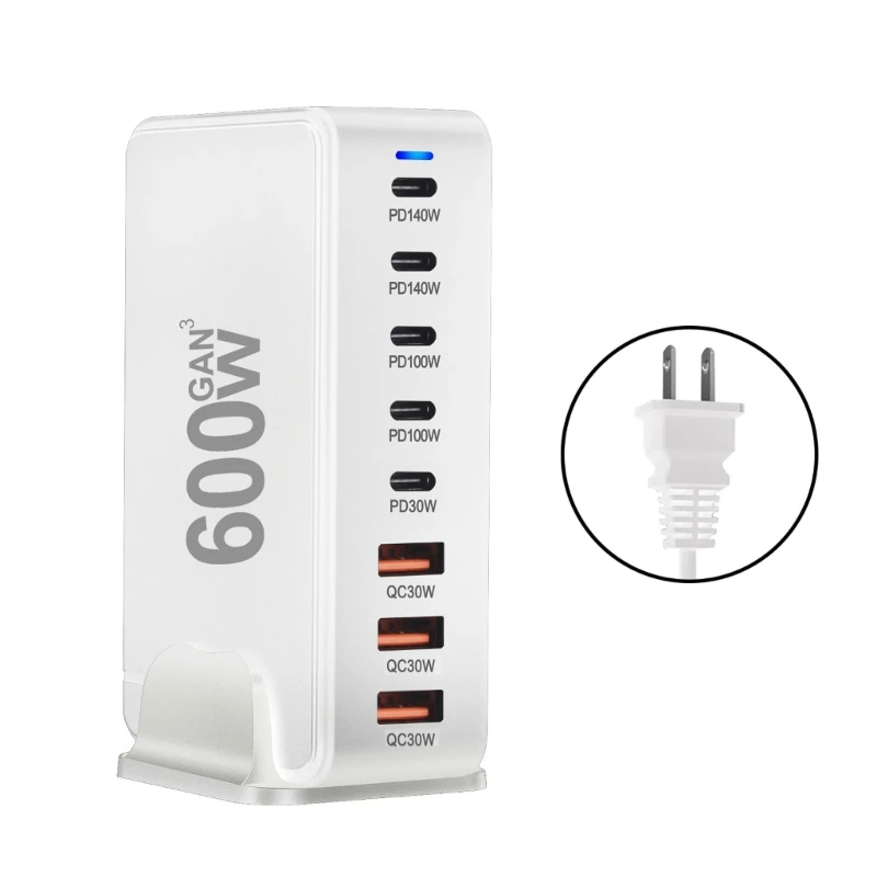 8 Port USB C USB A 600W Desktop GaNs PD Charging Station for Phone Tablets 8 Port Quick H7JF