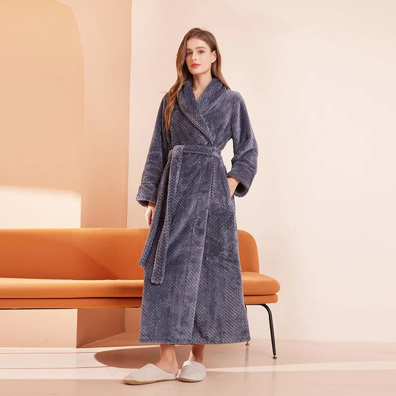 Winter Thick Keep Warm Kimono Bathrobe Women's New Flannel Long Robe Sleepwear Nightgown Loose Female Coral Fleece Home Clothes