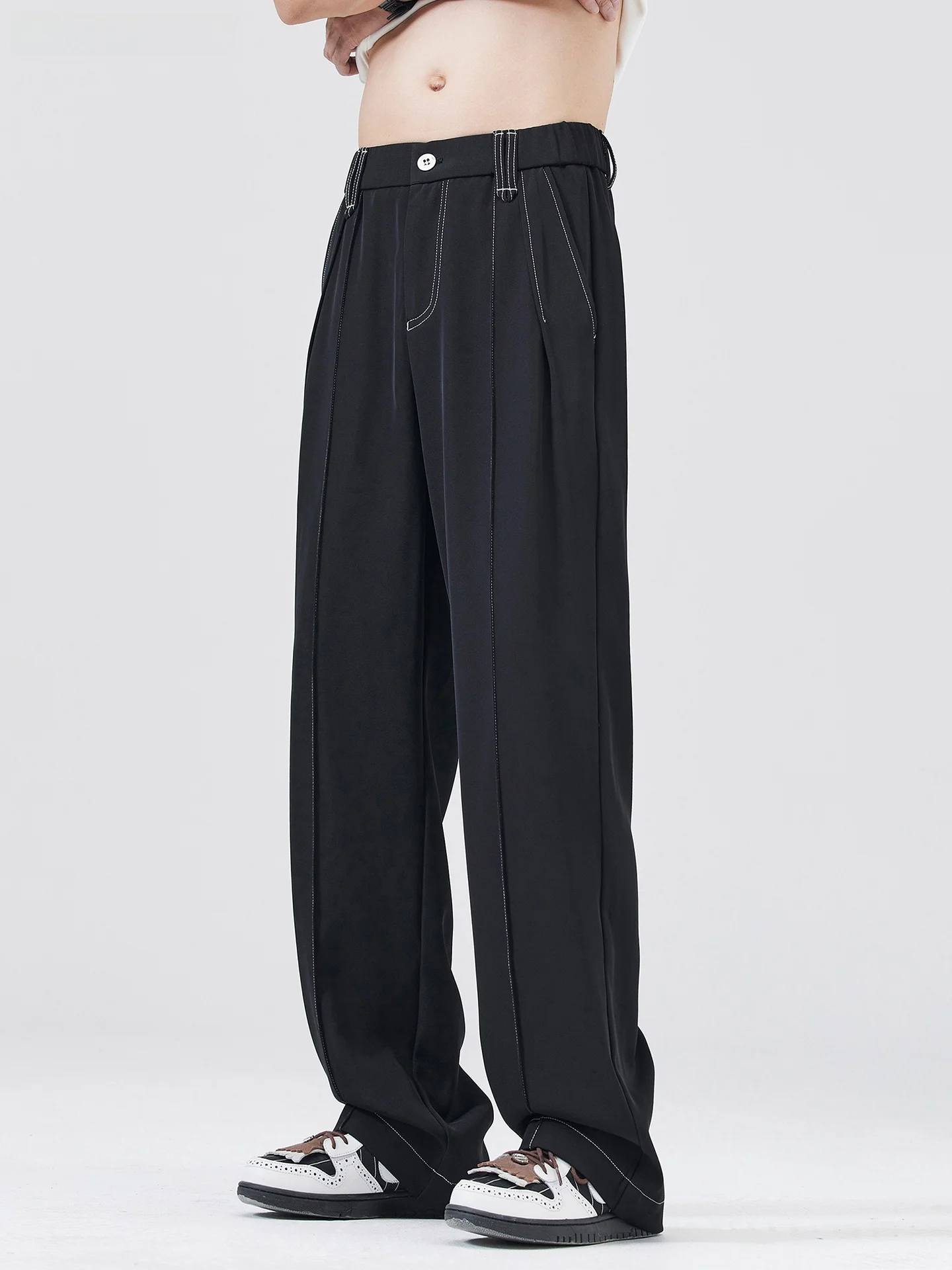 

Новые летние повседневные мужские свободные прямые брюки в американском стиле ретро с широкими штанинами, драпированные длинные брюки, модные брюки прямого кроя