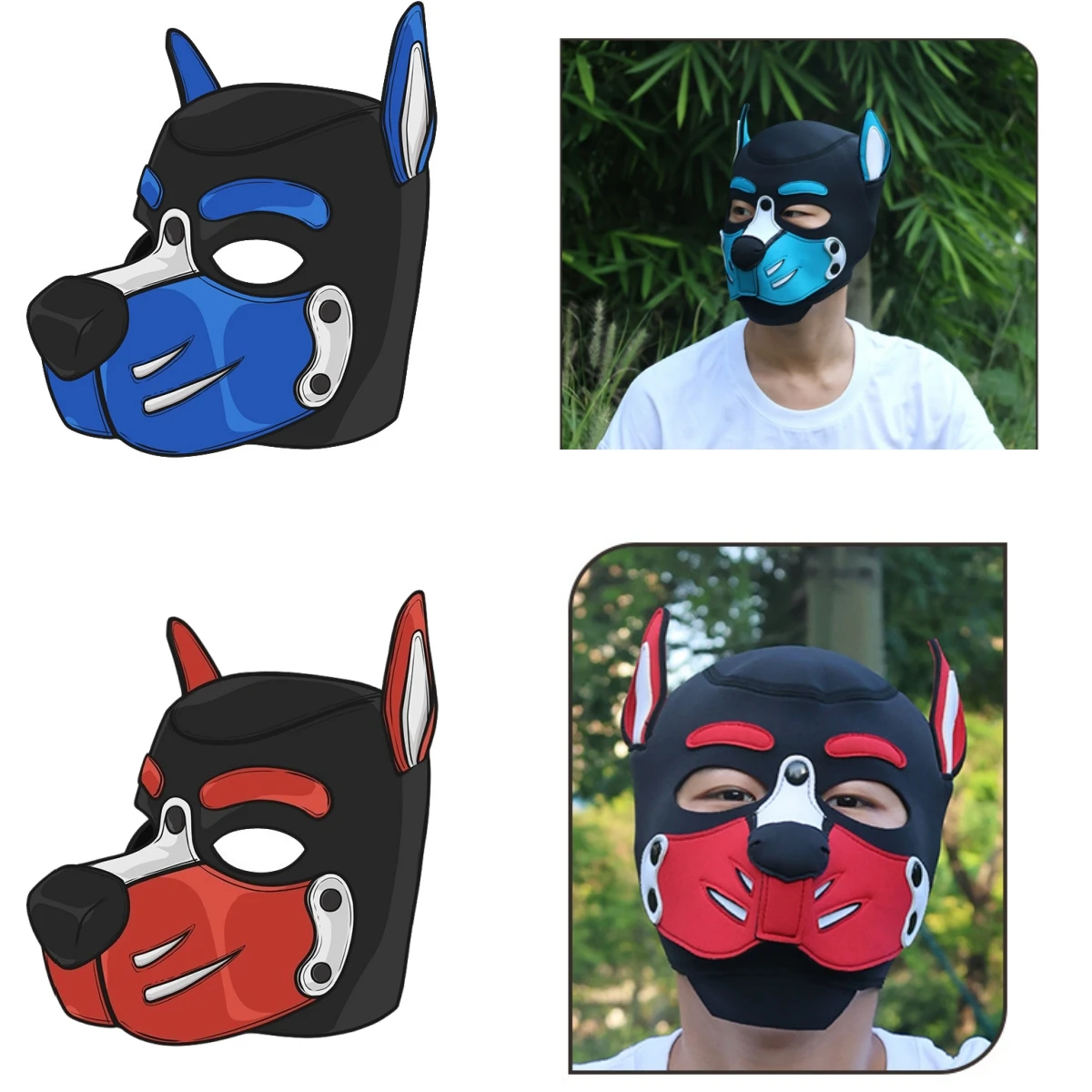 

NewUnisex Fashion Sexy Costumes Halloween Puppy Play Masks Party Full Face Fetish Hood Latex Open Mouth Dog Headgear Couple Game