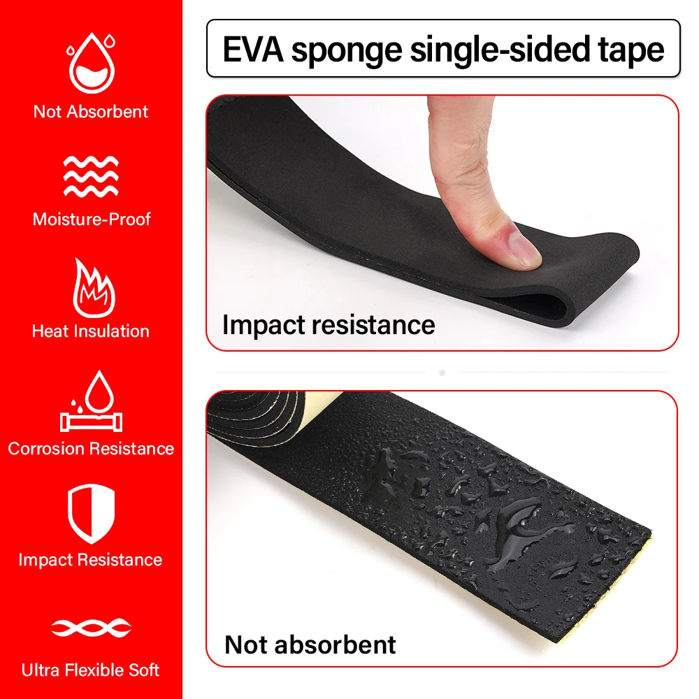 Foam Sponge Rubber Strip EVA Black Rubber Anti Collision Sponge Self Adhesive Tape Door Window Seal Strip Waterproof Soundproof