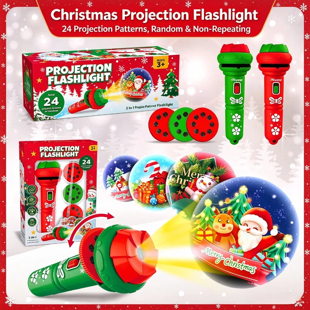 Children's Early Education Projection Flashlight, Baby Puzzle Toy, Santa Claus Glowing Pattern, Christmas Gift, Kids Flashlight