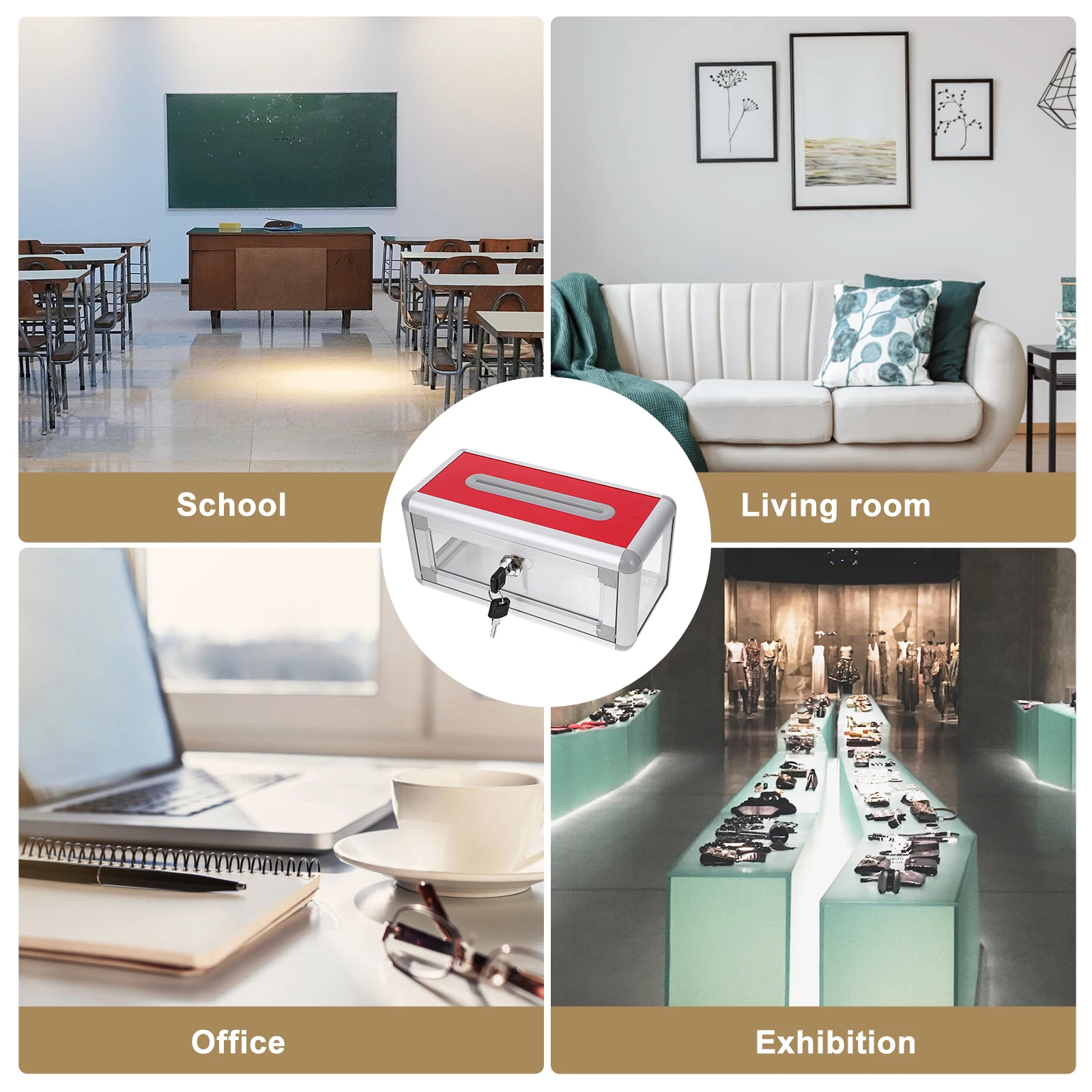 

Premium Business Card Holder Storage Box with Lock Multi-functional Desktop Stand for Office School Front Desk Ballot Case